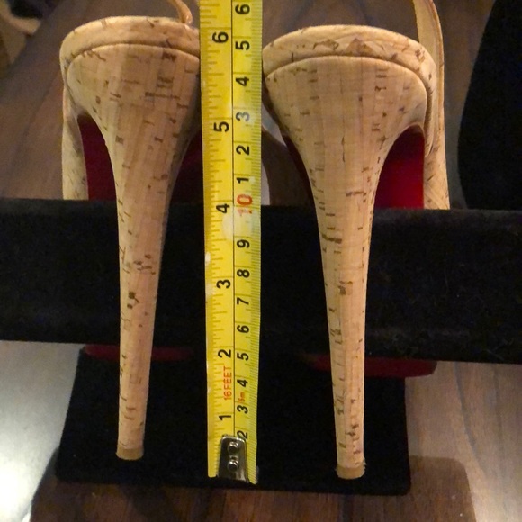 ❤️ Christian Louboutin Stiletto Red soles platform cork, stretch strap heels - Picture 10 of 12